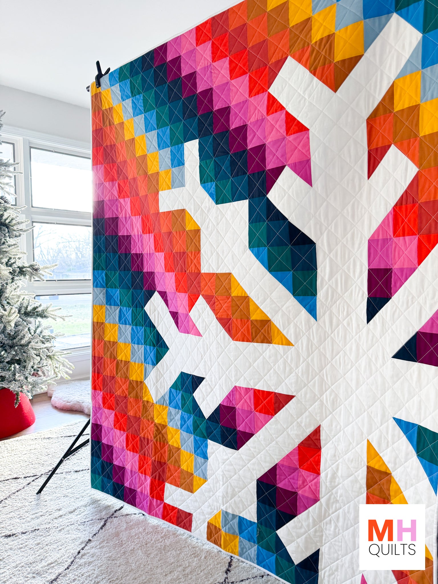 Snowflake Quilt - Bella Solids Diagonal Stripe Version