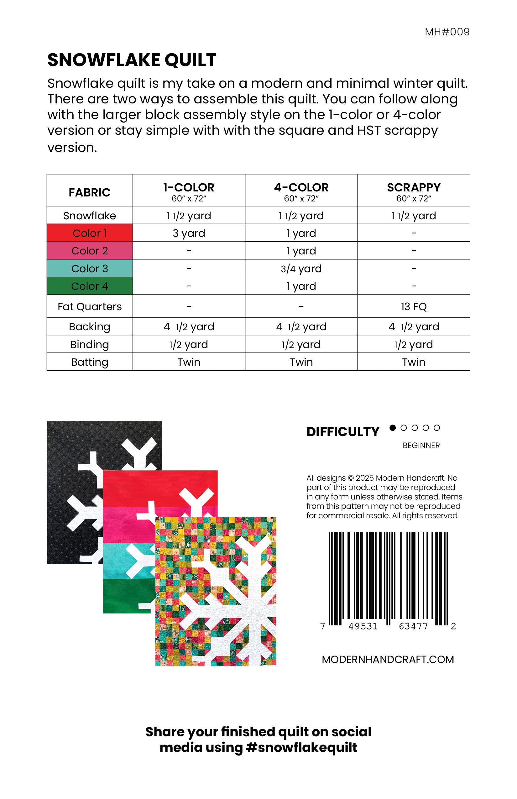 Snowflake Quilt Printed Pattern