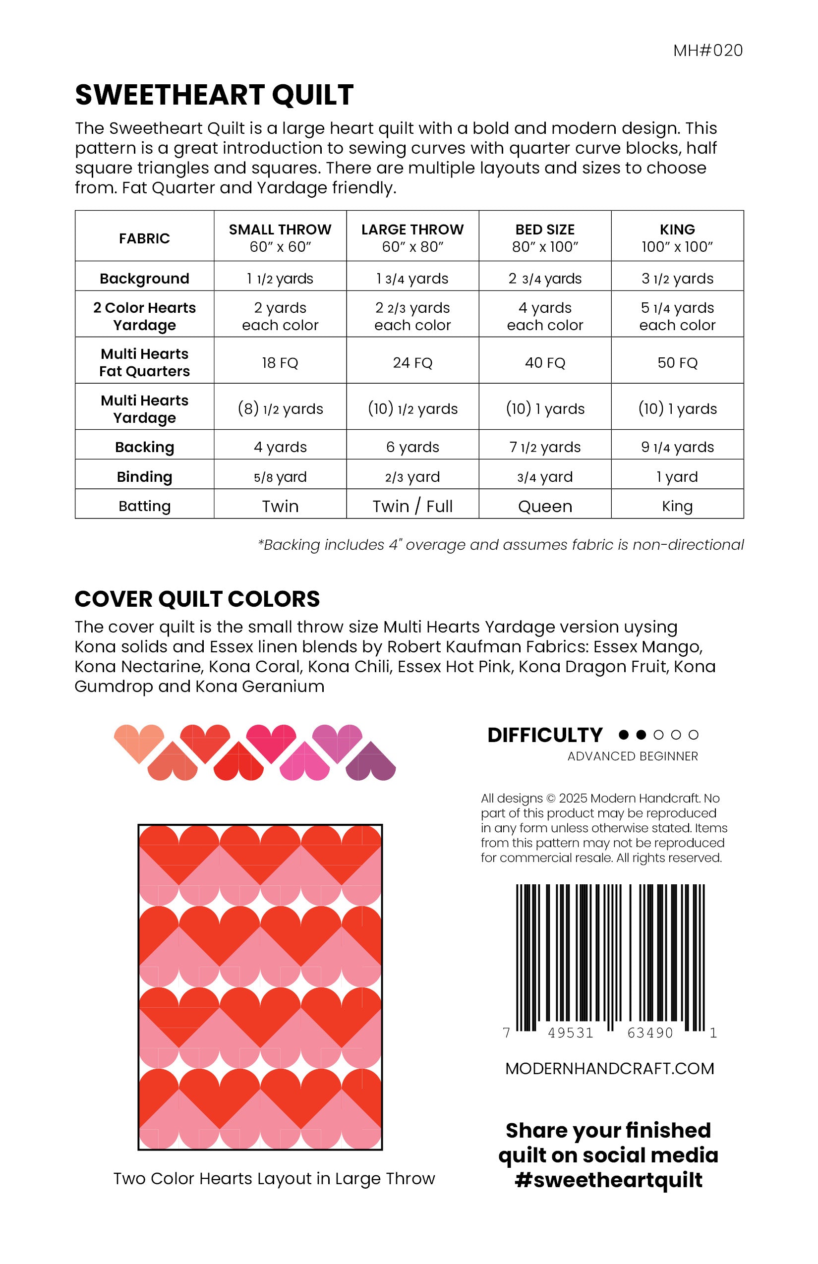 Sweetheart Quilt Printed Pattern