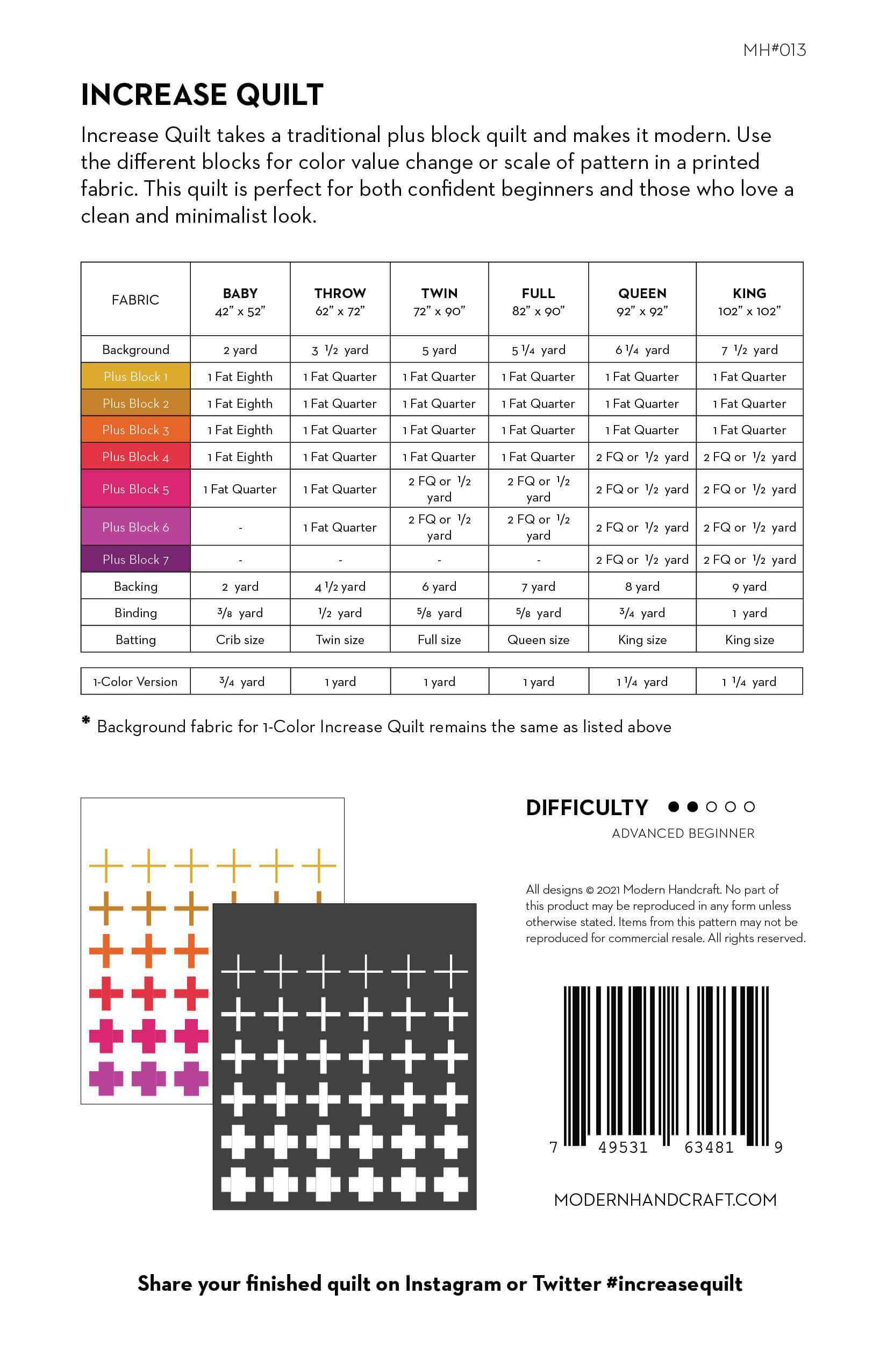 Increase Quilt PDF Pattern – modernhandcraft